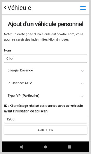 Ajout d'un véhicule personnel
