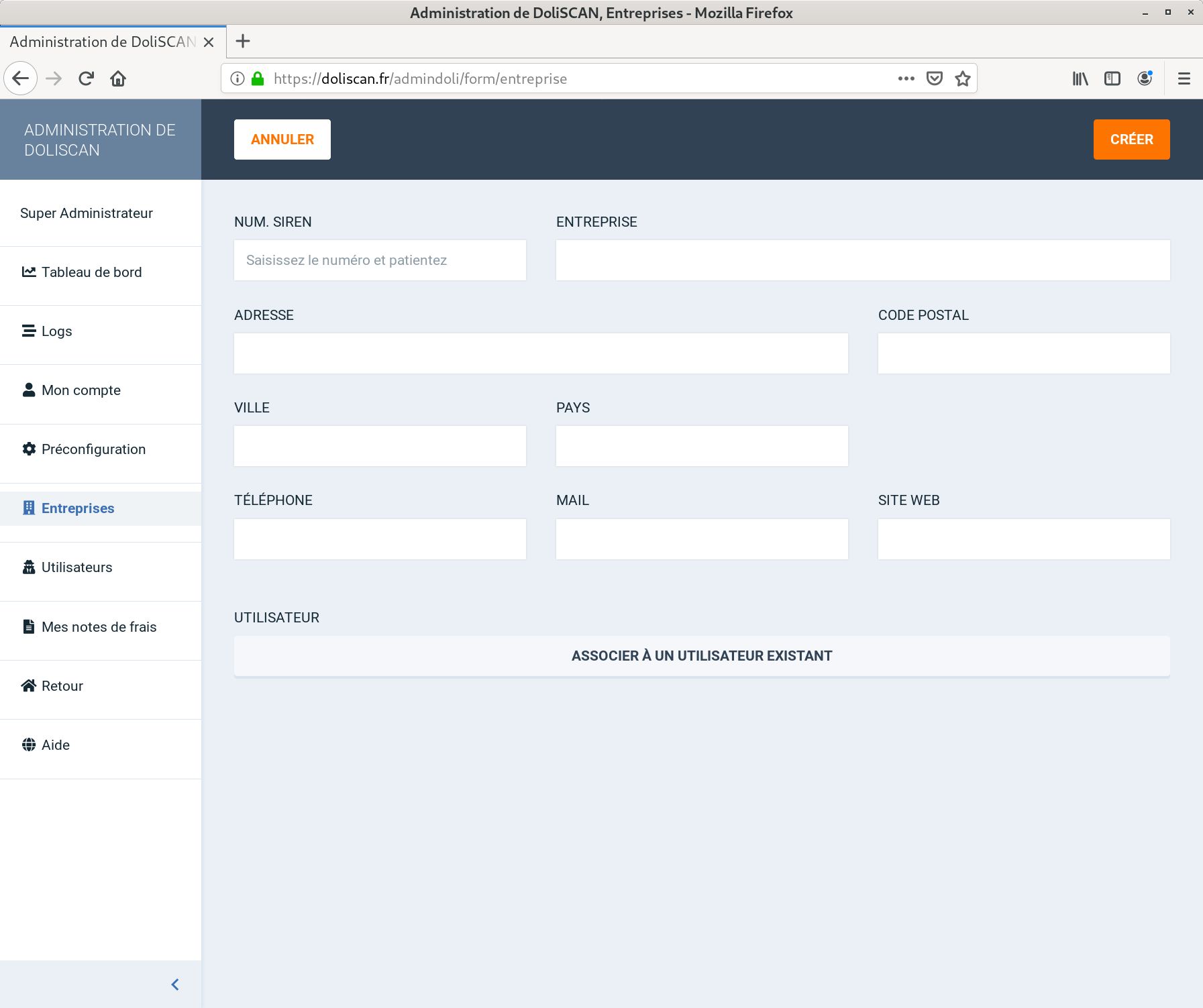 Ajout d'une entreprise - étape 1