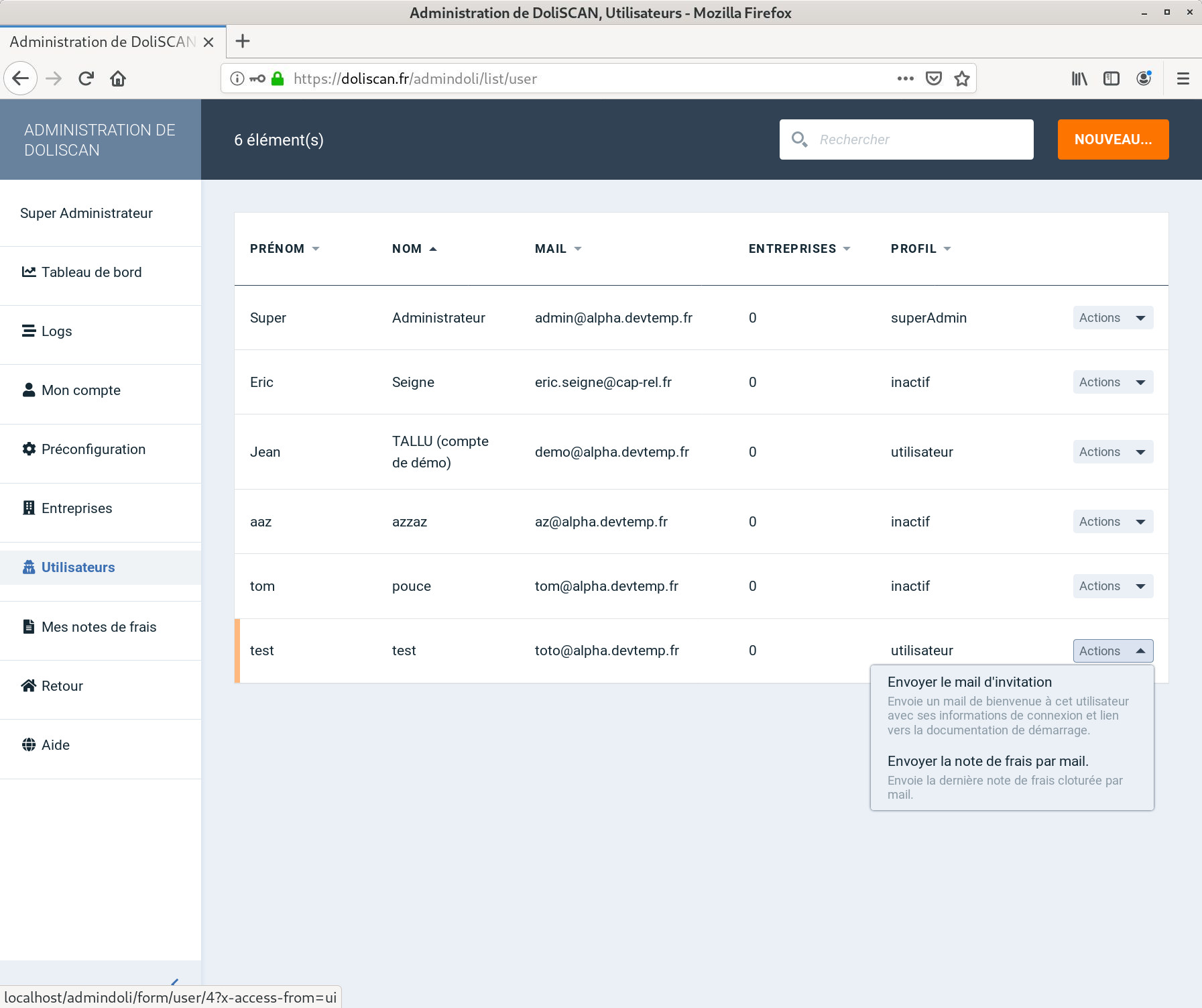 Envoyer une invitation
